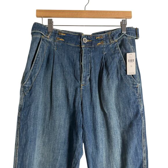 Anthropologie Pilcro and the Letterpress Cropped Wide Leg Pleated Blue Jeans 28 - Picture 2 of 11